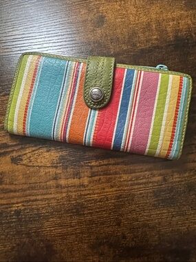 Fossil Multicolor Striped Wallet with Green Snap